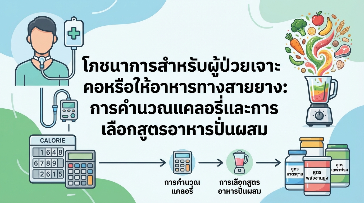 โภชนาการสำหรับผู้ป่วยเจาะคอหรือให้อาหารทางสายยาง: การคำนวณแคลอรีและการเลือกสูตรอาหารปั่นผสม
