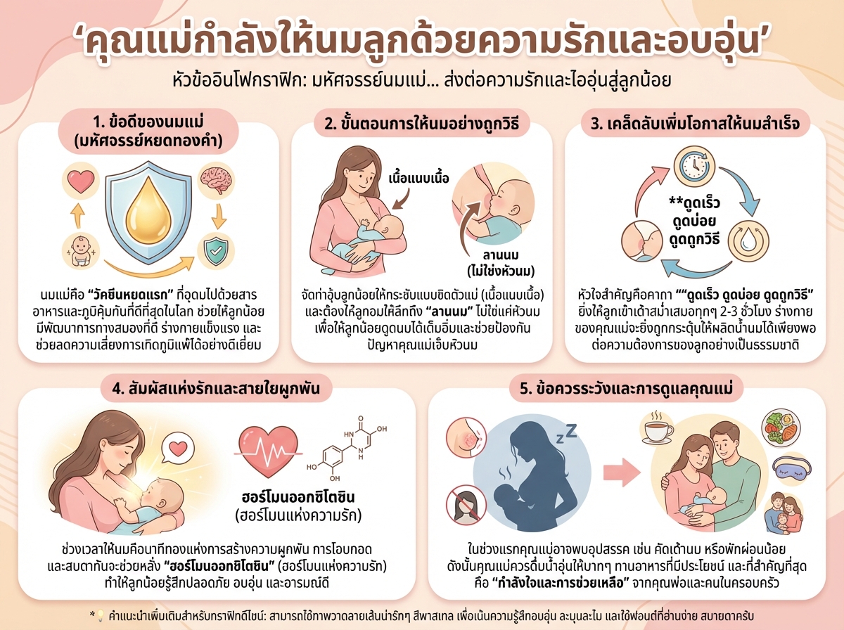 คุณแม่กำลังให้นมลูกด้วยความรักและอบอุ่น