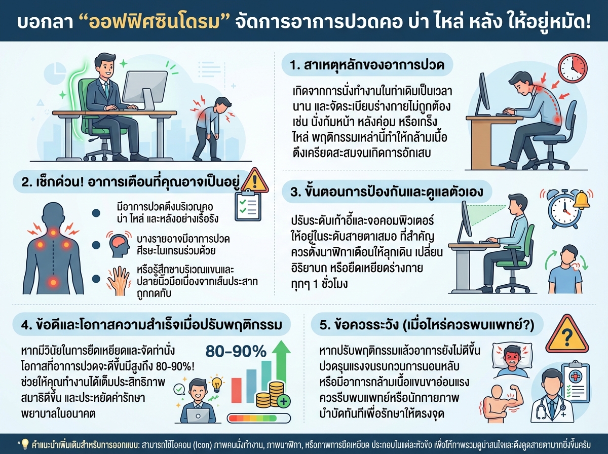 อาการปวดเมื่อยจากออฟฟิศซินโดรม ปวดคอ บ่า ไหล่ หลัง
