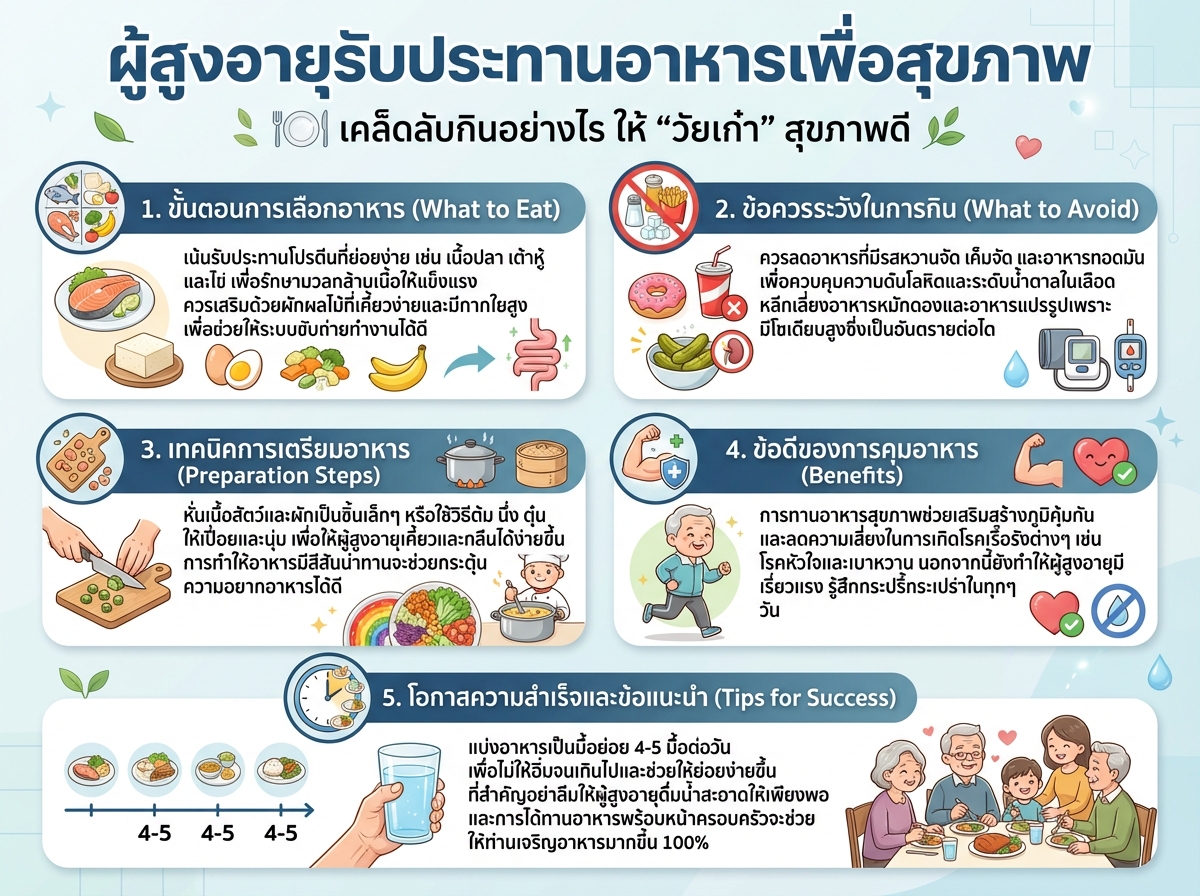 ผู้สูงอายุรับประทานอาหารเพื่อสุขภาพ