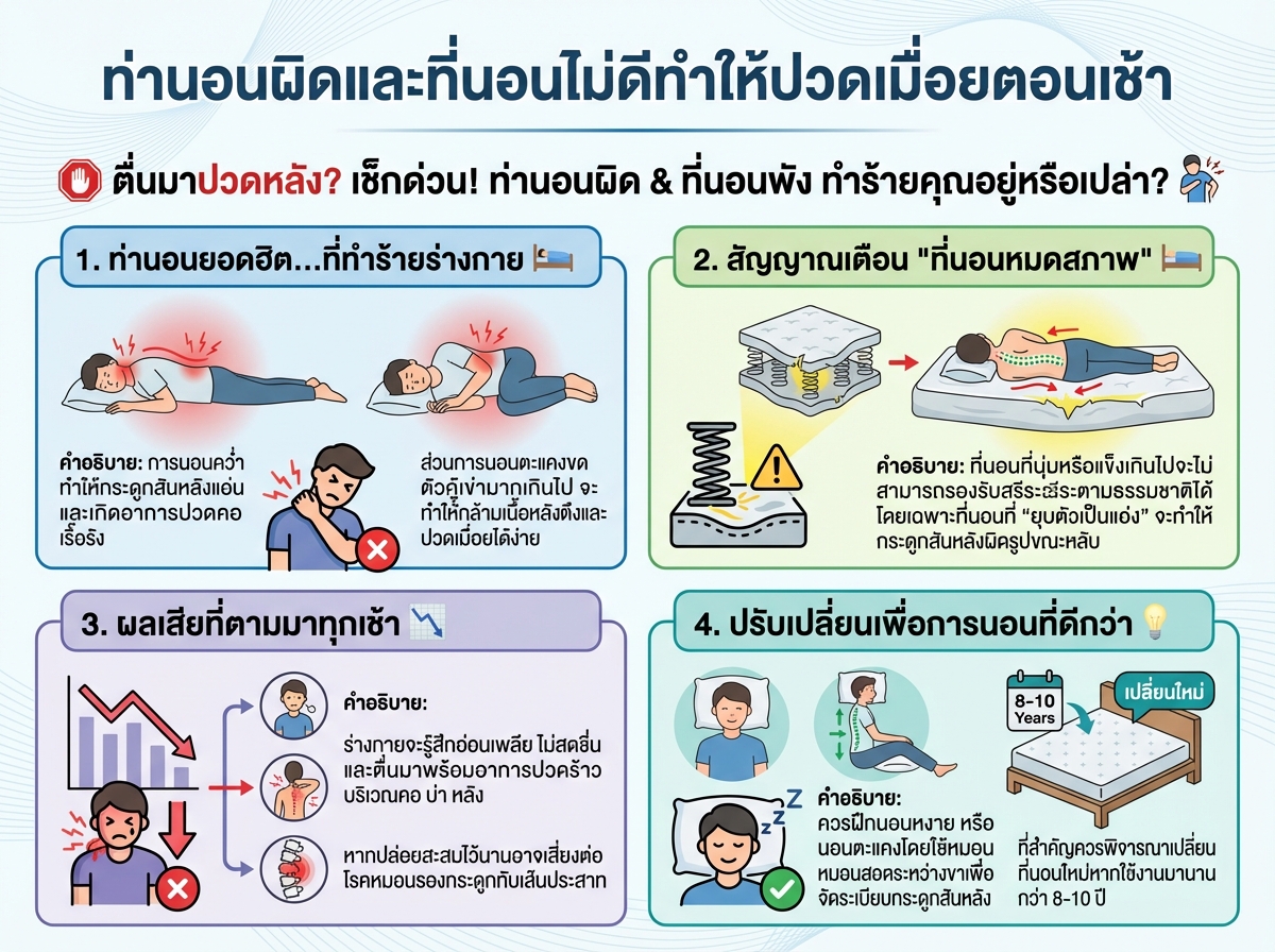 ท่านอนผิดและที่นอนไม่ดีทำให้ปวดเมื่อยตอนเช้า