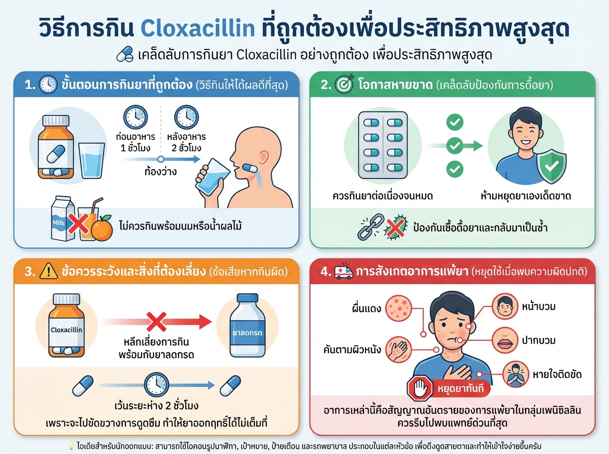 วิธีการกิน Cloxacillin ที่ถูกต้องเพื่อประสิทธิภาพสูงสุด