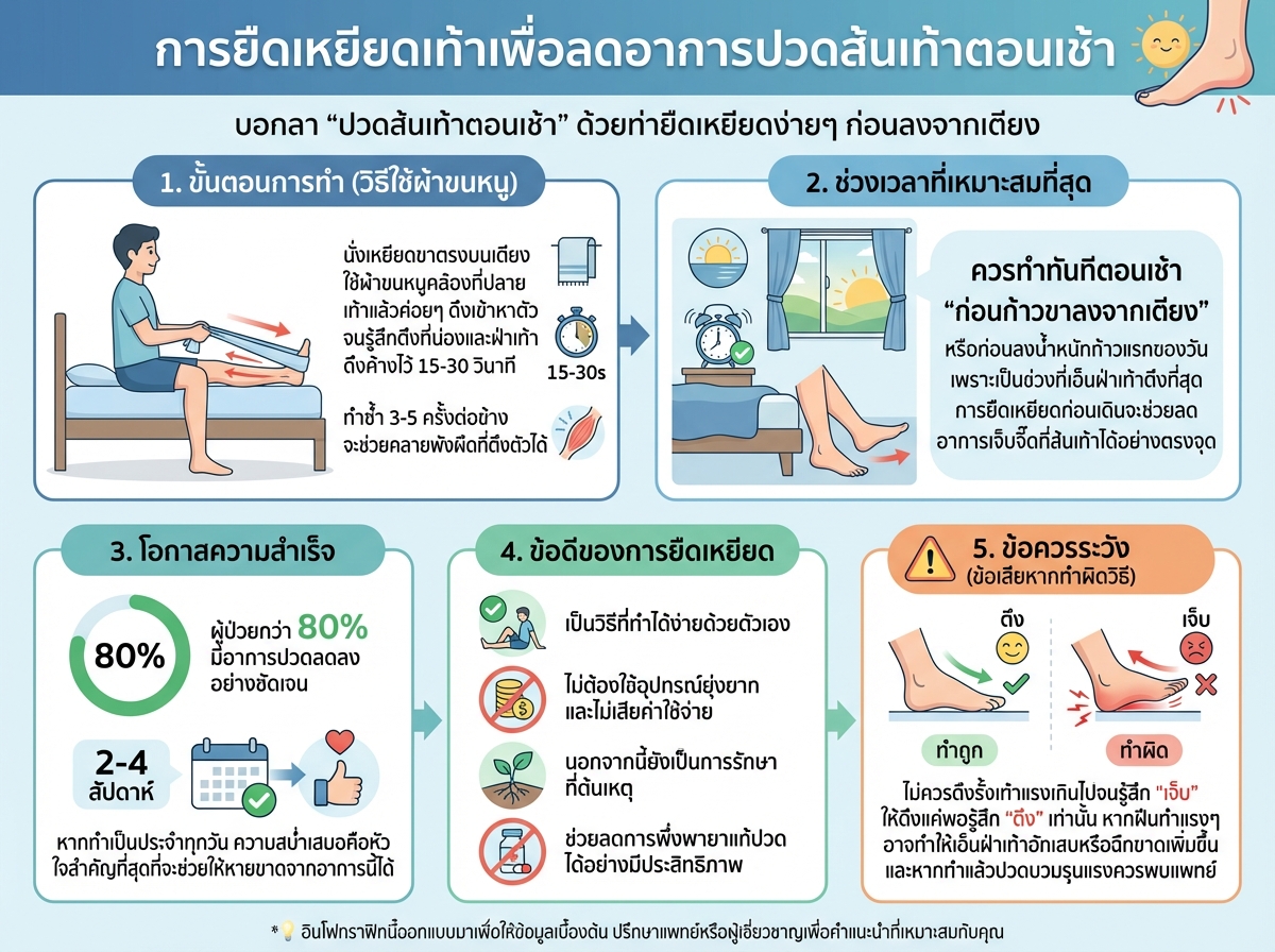 การยืดเหยียดเท้าเพื่อลดอาการปวดส้นเท้าตอนเช้า