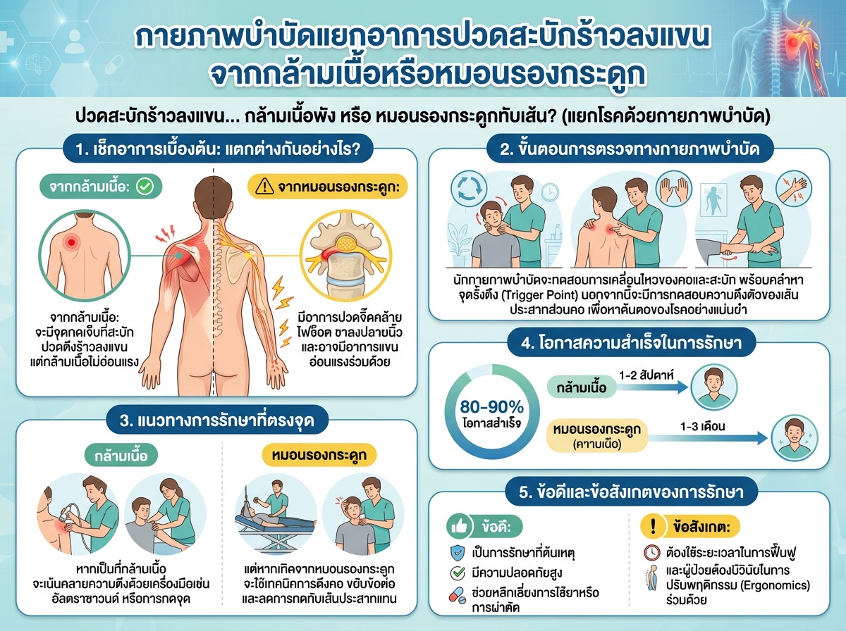 กายภาพบำบัดแยกอาการปวดสะบักร้าวลงแขนจากกล้ามเนื้อหรือหมอนรองกระดูก