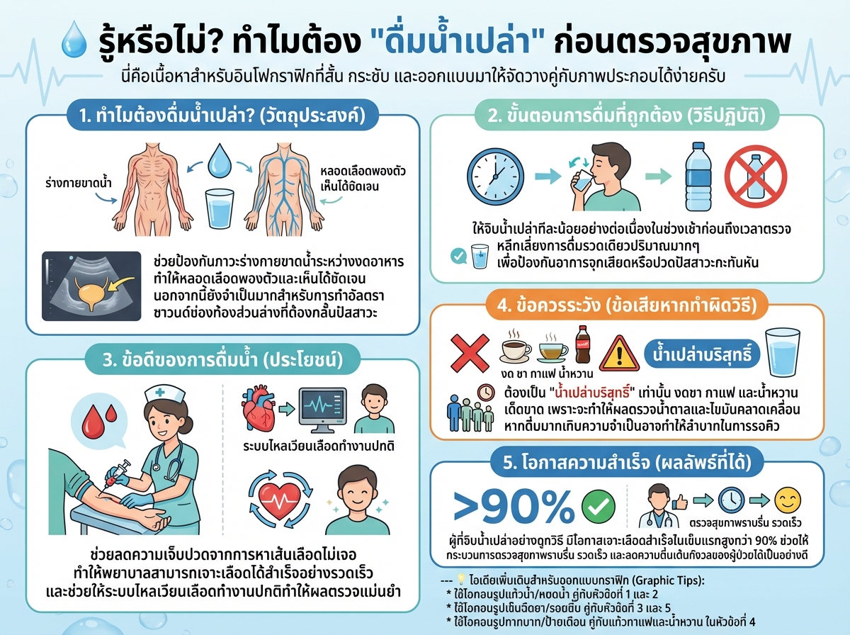 ผู้ป่วยกำลังดื่มน้ำเปล่าก่อนตรวจสุขภาพ