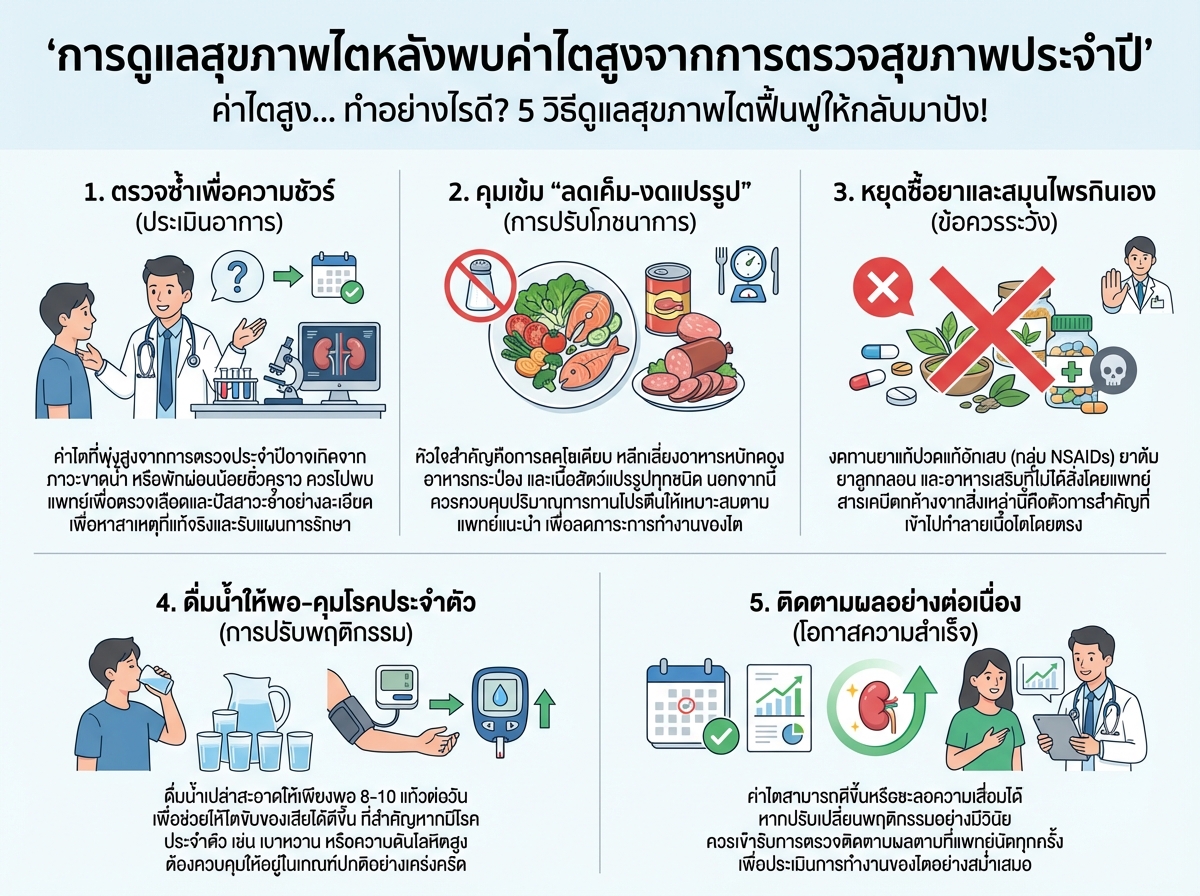 การดูแลสุขภาพไตหลังพบค่าไตสูงจากการตรวจสุขภาพประจำปี