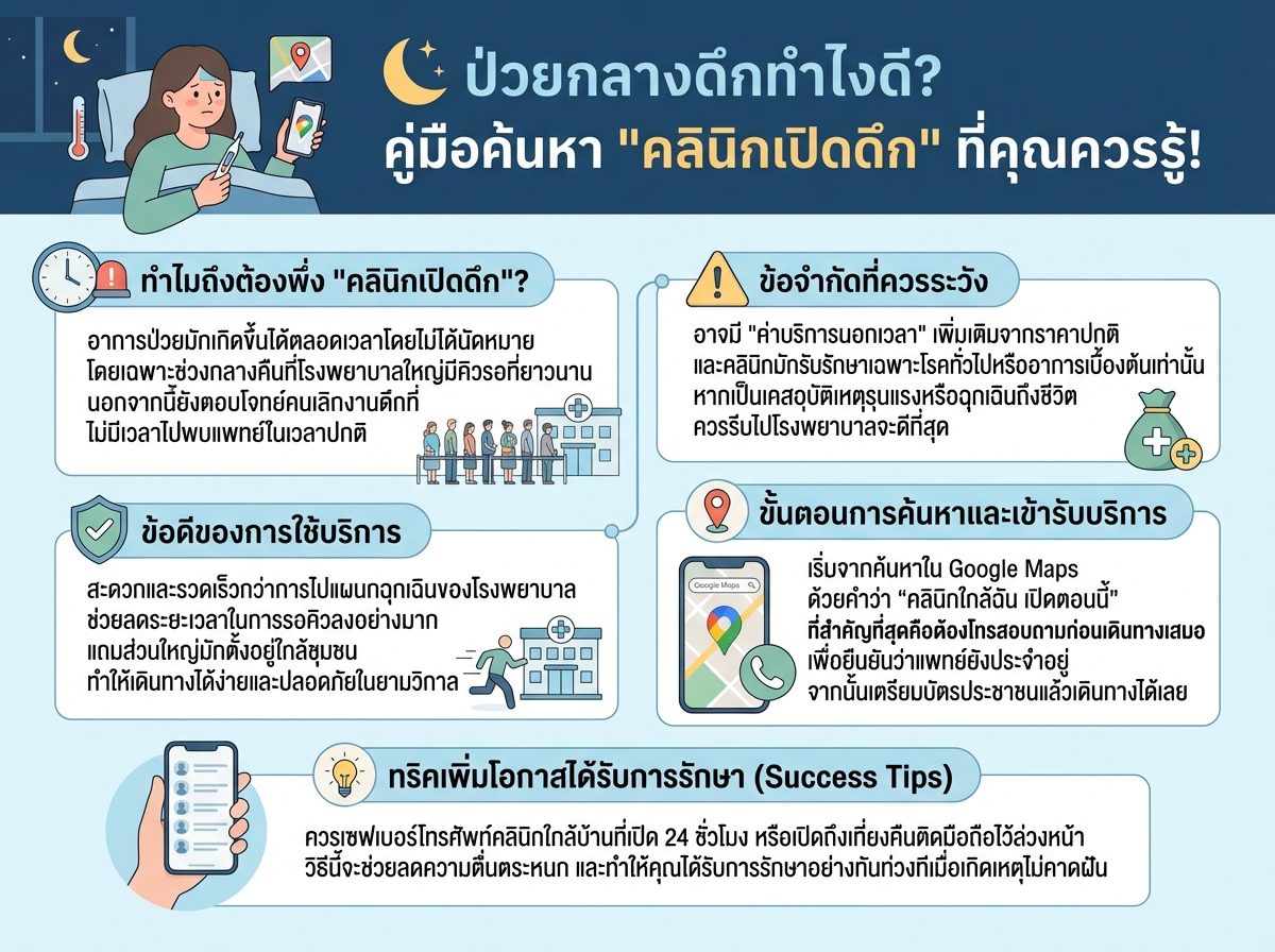 คนกำลังมองหาคลินิกเปิดดึกในเวลากลางคืน