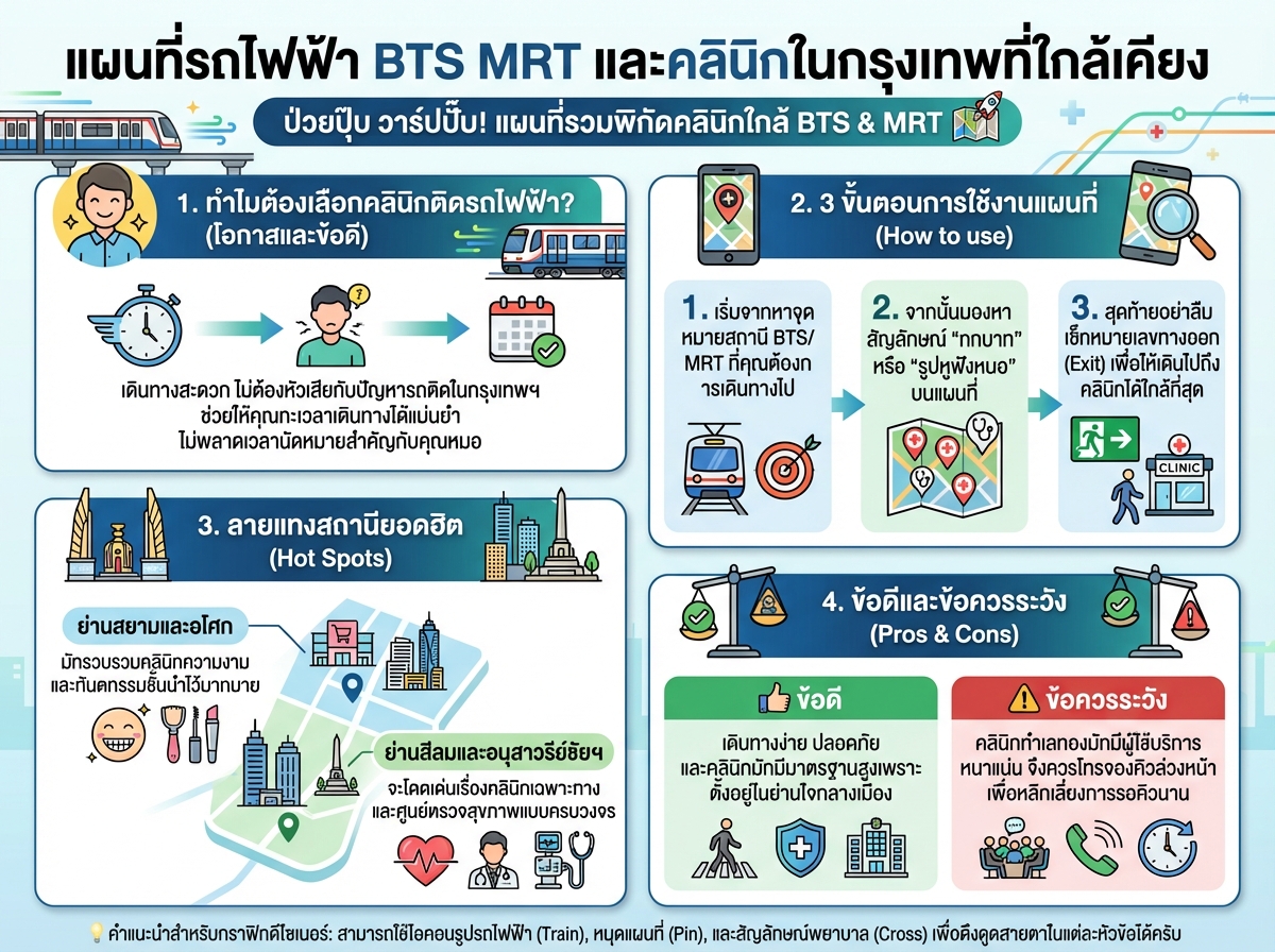 แผนที่รถไฟฟ้า BTS MRT และคลินิกในกรุงเทพที่ใกล้เคียง