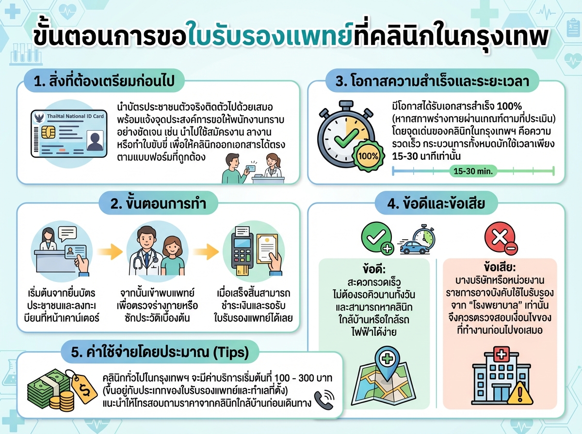 ขั้นตอนการขอใบรับรองแพทย์ที่คลินิกในกรุงเทพ