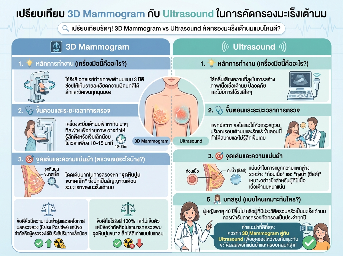 เปรียบเทียบ 3D Mammogram กับ Ultrasound ในการคัดกรองมะเร็งเต้านม
