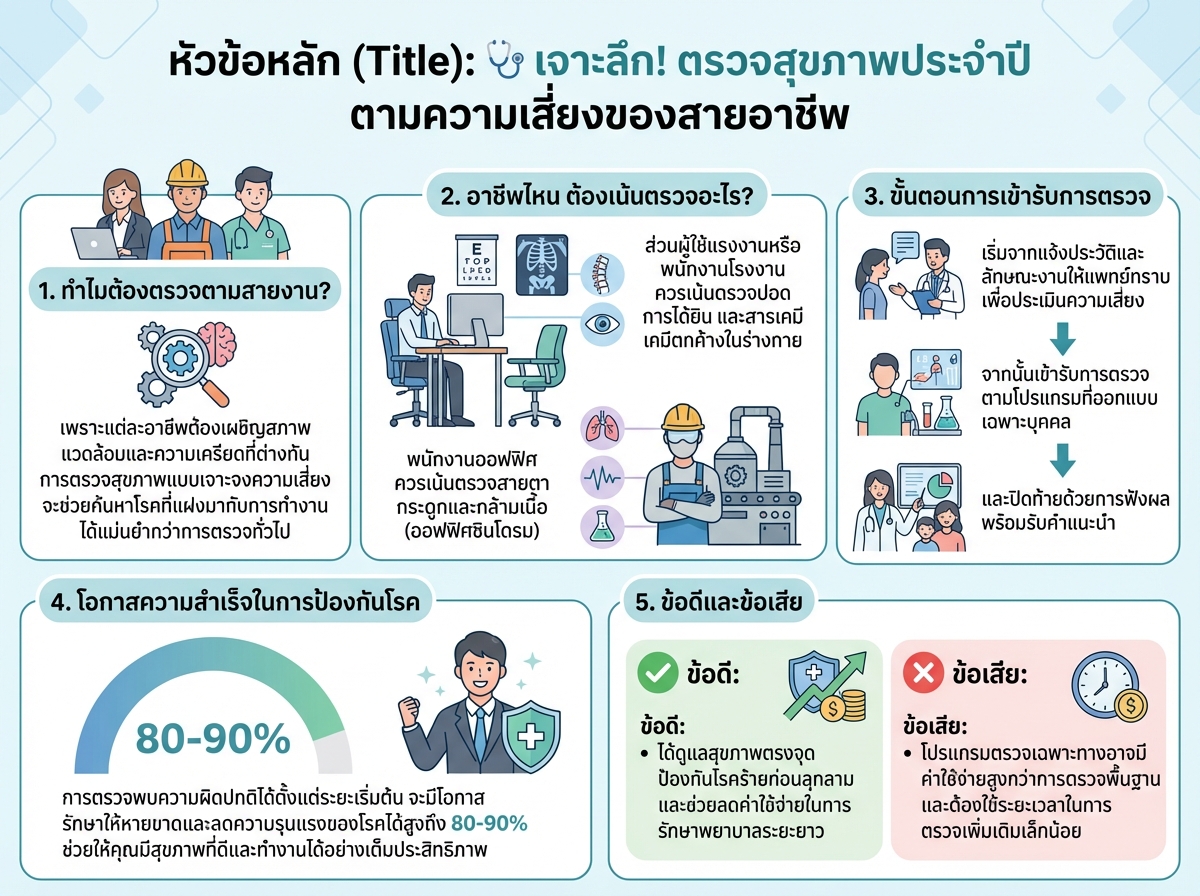 คนทำงานหลากหลายอาชีพกำลังตรวจสุขภาพประจำปีตามความเสี่ยงของสายงาน