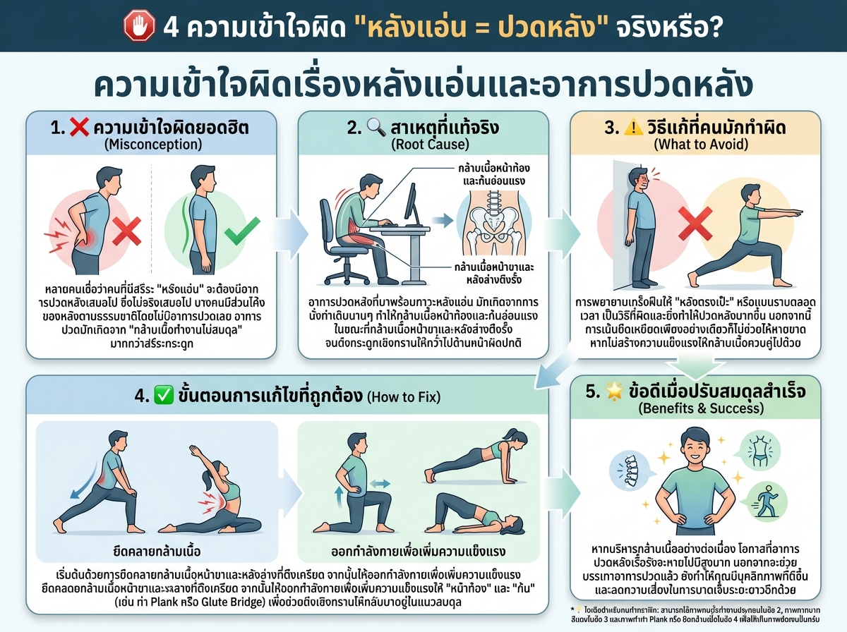 ความเข้าใจผิดเรื่องหลังแอ่นและอาการปวดหลัง