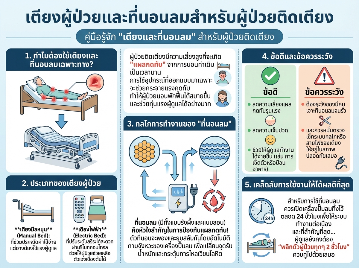 เตียงผู้ป่วยและที่นอนลมสำหรับผู้ป่วยติดเตียง