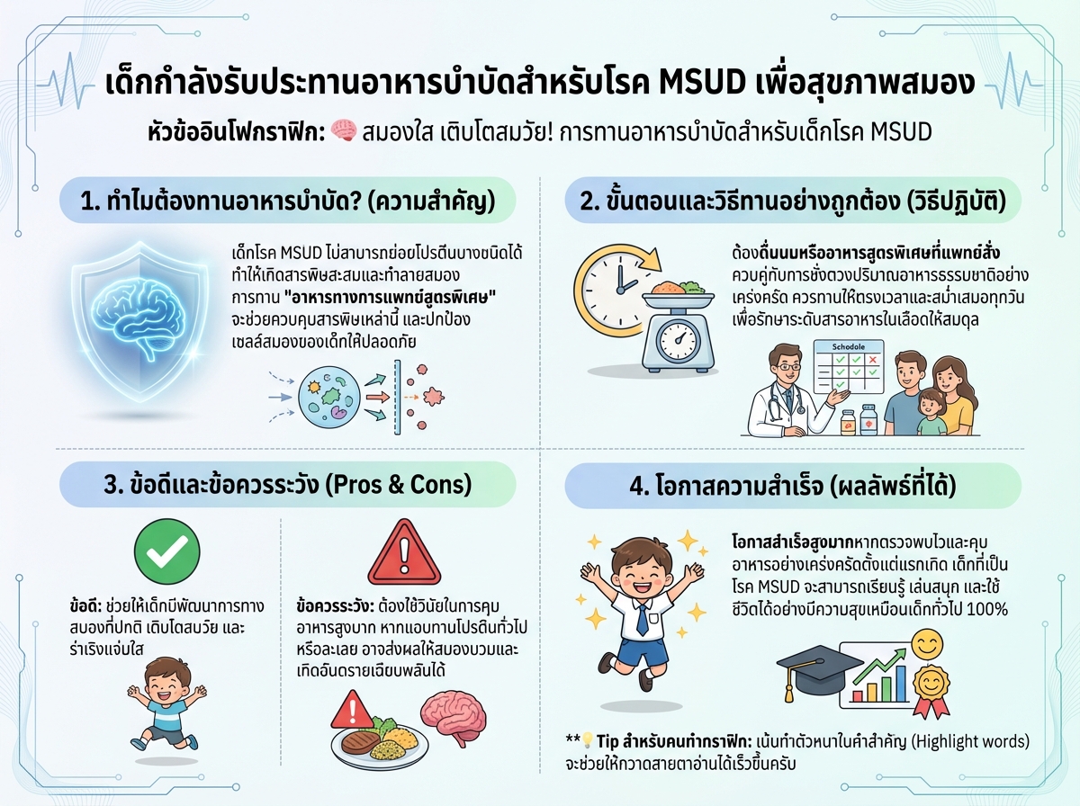เด็กกำลังรับประทานอาหารบำบัดสำหรับโรค MSUD เพื่อสุขภาพสมอง