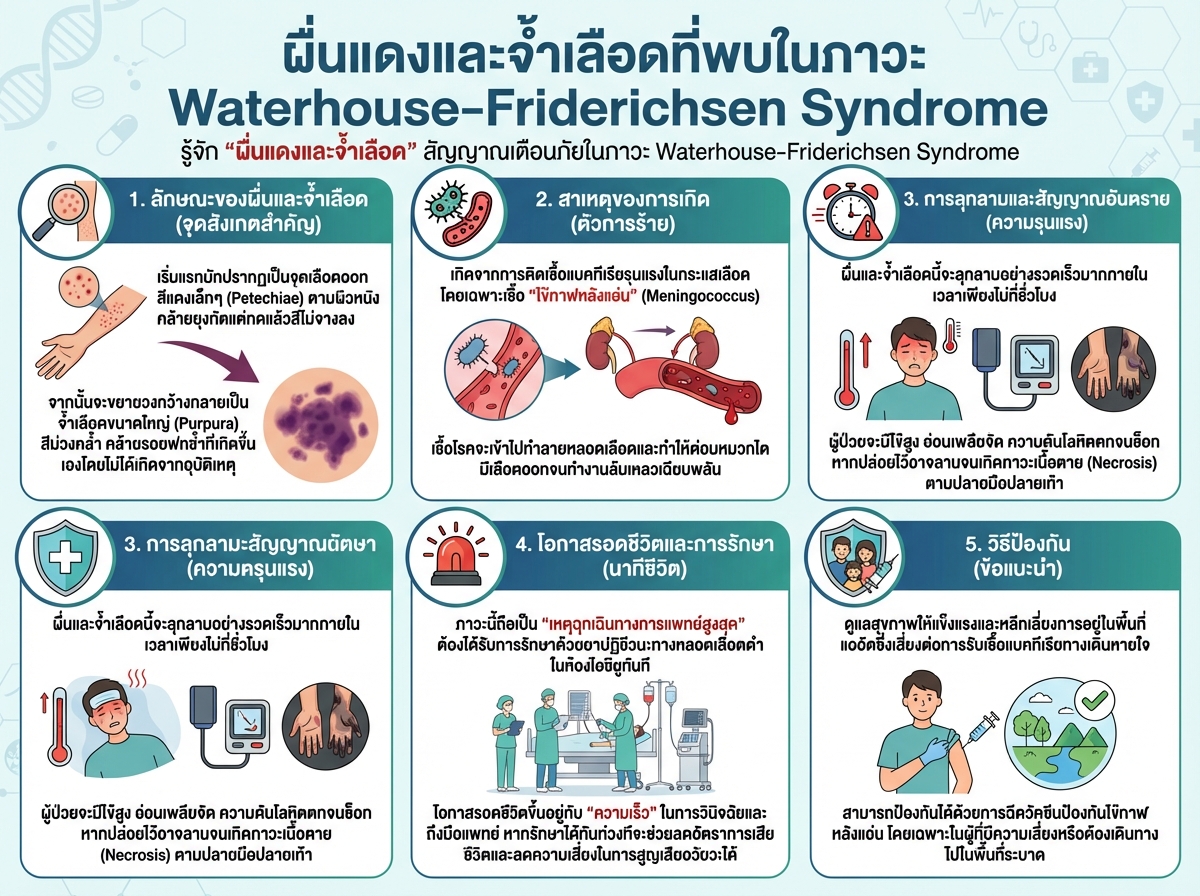 ผื่นแดงและจ้ำเลือดที่พบในภาวะ Waterhouse-Friderichsen Syndrome