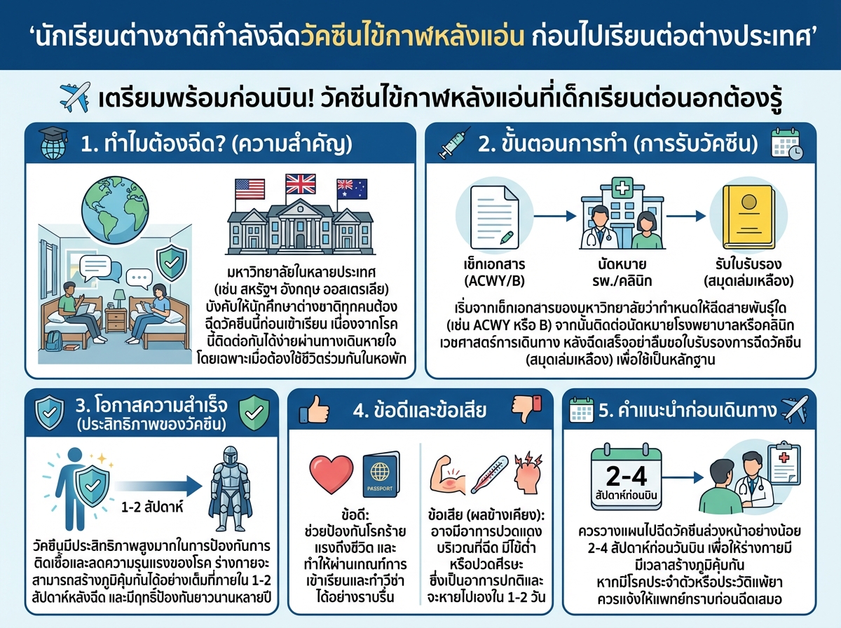 นักเรียนต่างชาติกำลังฉีดวัคซีนไข้กาฬหลังแอ่น ก่อนไปเรียนต่อต่างประเทศ