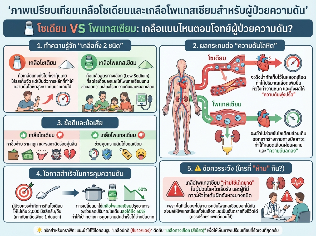 ภาพเปรียบเทียบเกลือโซเดียมและเกลือโพแทสเซียมสำหรับผู้ป่วยความดัน