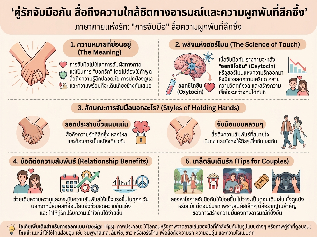 คู่รักจับมือกัน สื่อถึงความใกล้ชิดทางอารมณ์และความผูกพันที่ลึกซึ้ง