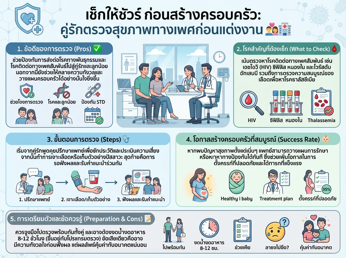 คู่รักปรึกษาแพทย์เกี่ยวกับการตรวจสุขภาพทางเพศก่อนแต่งงานอย่างจริงจัง