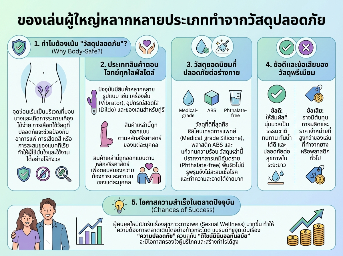 ของเล่นผู้ใหญ่หลากหลายประเภททำจากวัสดุปลอดภัย