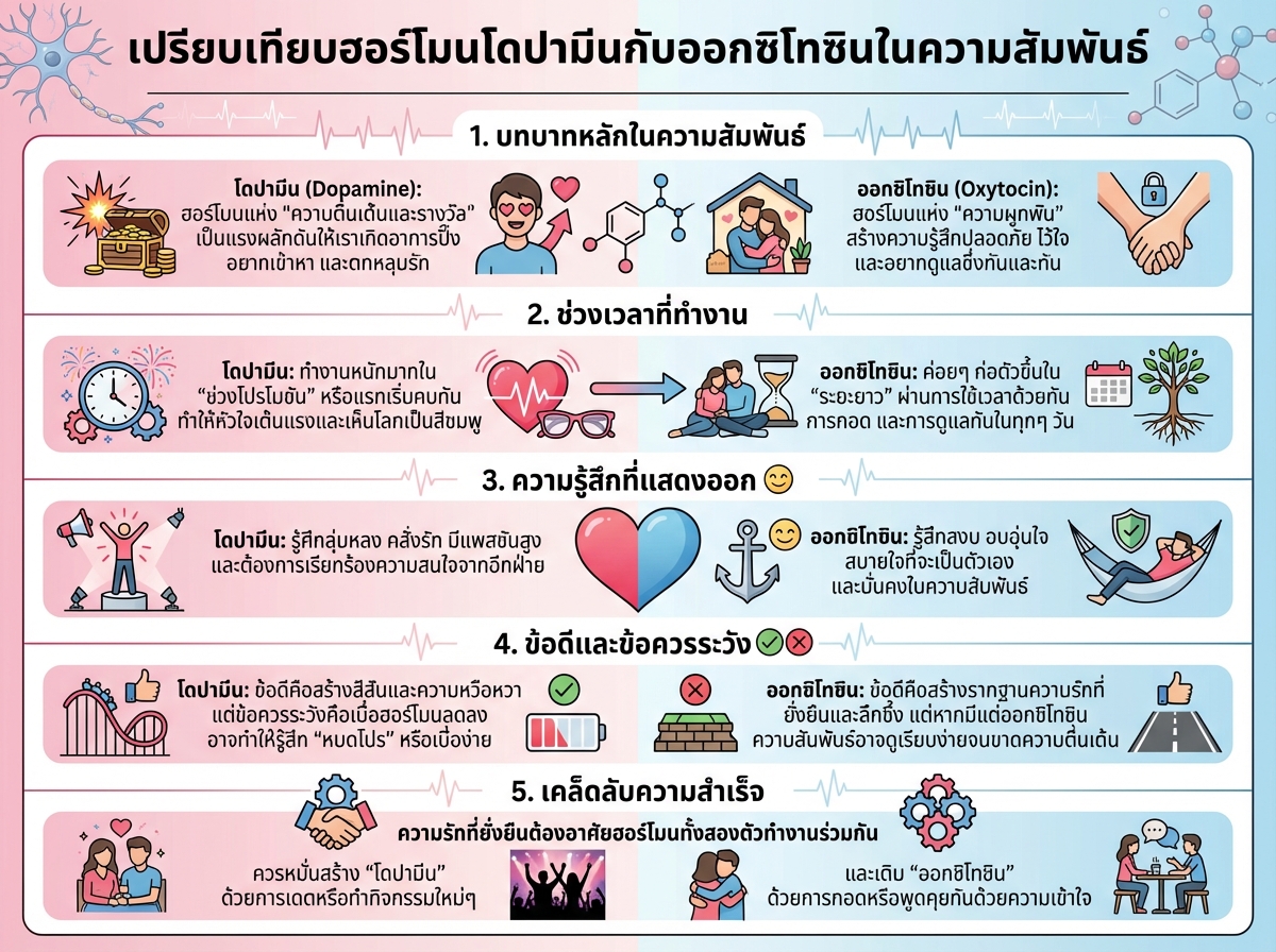 เปรียบเทียบฮอร์โมนโดปามีนกับออกซิโทซินในความสัมพันธ์