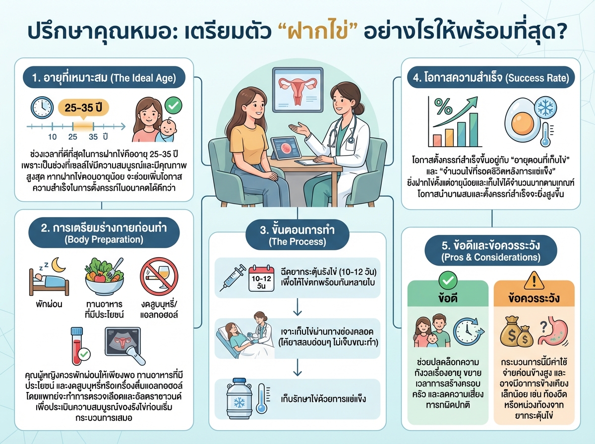 ผู้หญิงกำลังปรึกษาแพทย์เกี่ยวกับการเตรียมตัวฝากไข่