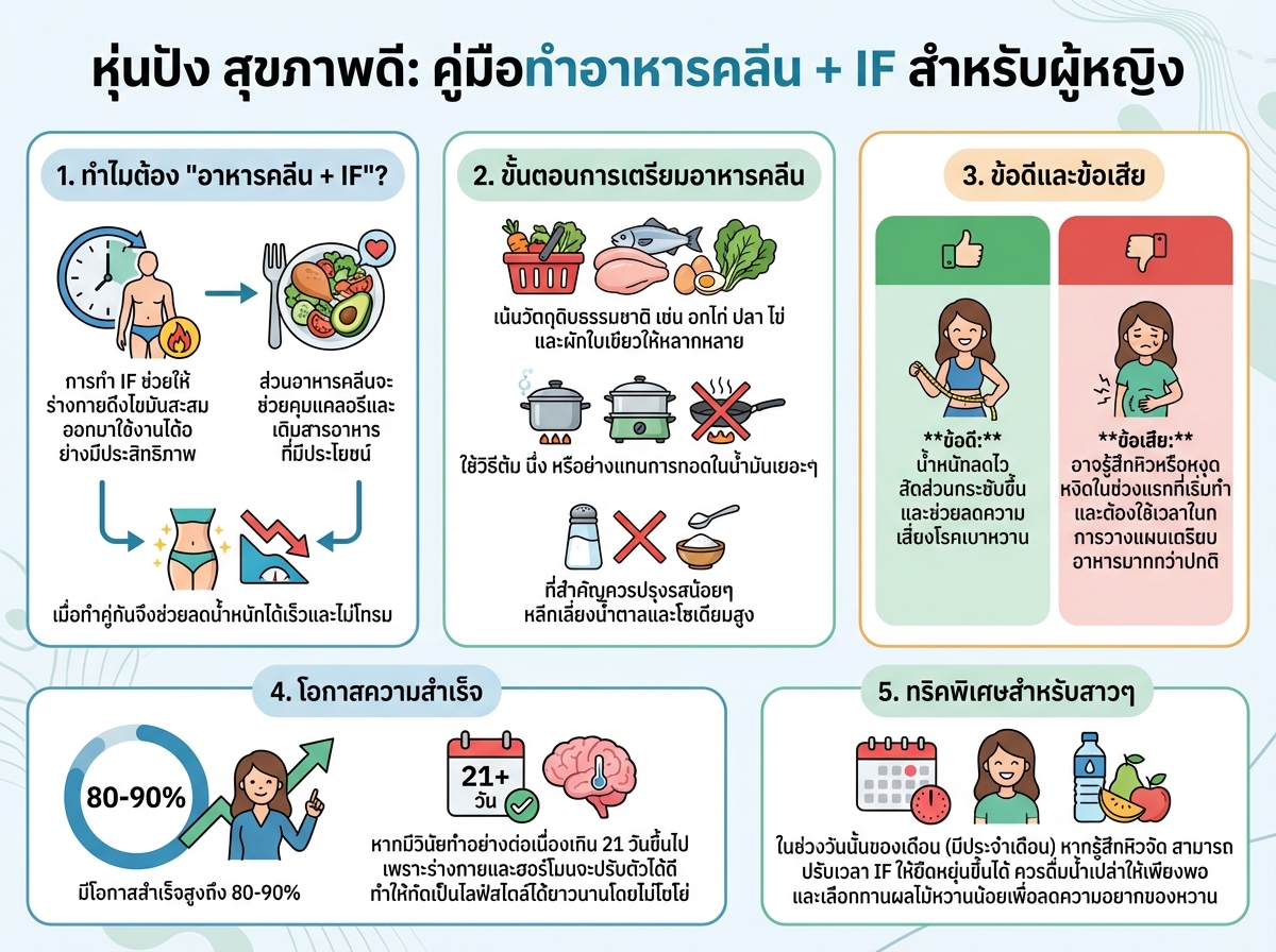 ผู้หญิงกำลังทำอาหารคลีนเพื่อลดน้ำหนักด้วย IF