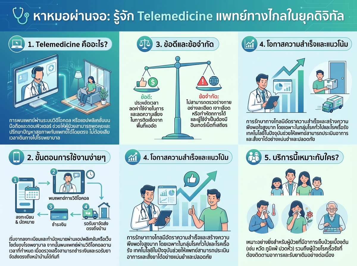 แพทย์กำลังใช้คอมพิวเตอร์เพื่อปรึกษาผู้ป่วยทางไกลด้วย Telemedicine