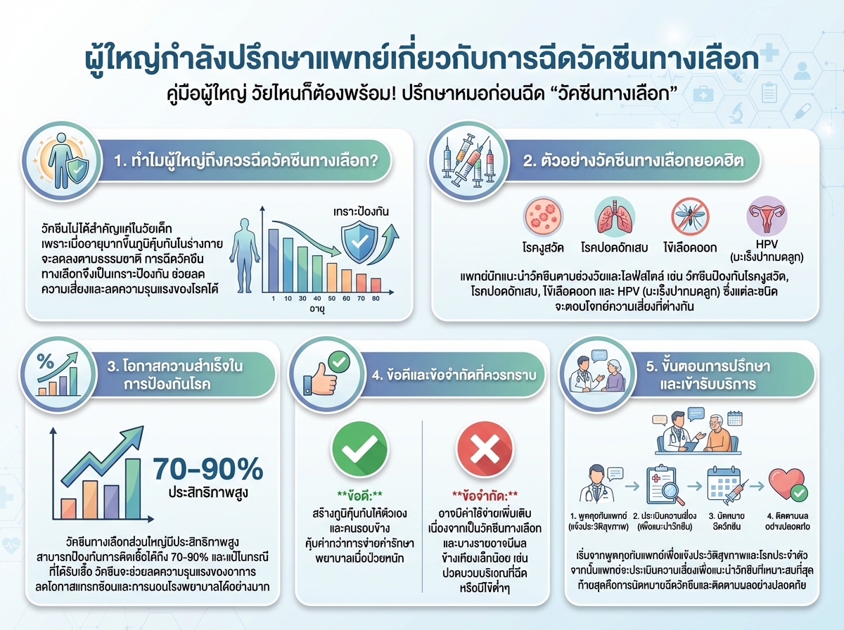 ผู้ใหญ่กำลังปรึกษาแพทย์เกี่ยวกับการฉีดวัคซีนทางเลือก