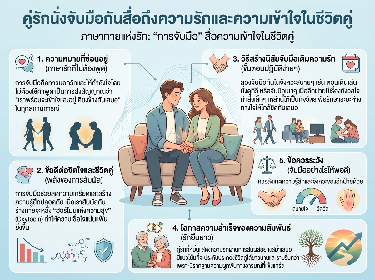 คู่รักนั่งจับมือกันสื่อถึงความรักและความเข้าใจในชีวิตคู่