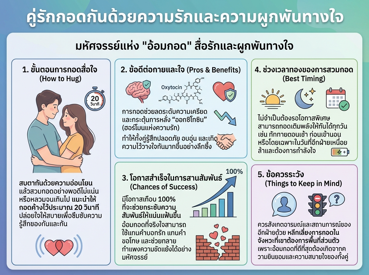 คู่รักกอดกันด้วยความรักและความผูกพันทางใจ