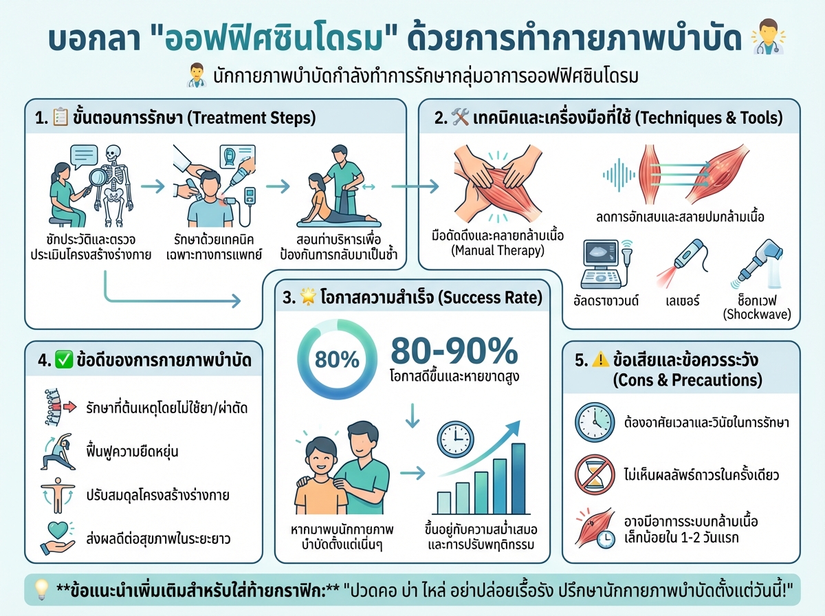 นักกายภาพบำบัดกำลังทำการรักษากลุ่มอาการออฟฟิศซินโดรม