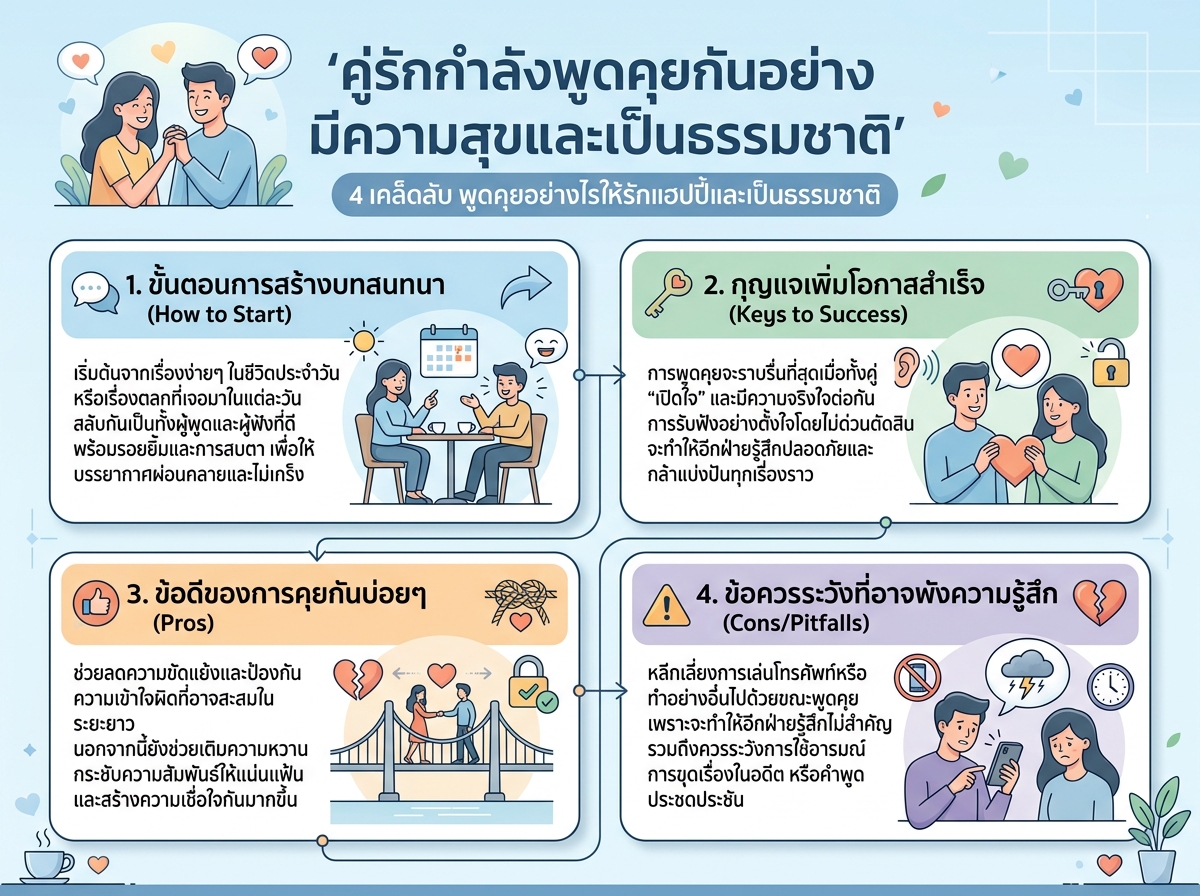 คู่รักกำลังพูดคุยกันอย่างมีความสุขและเป็นธรรมชาติ
