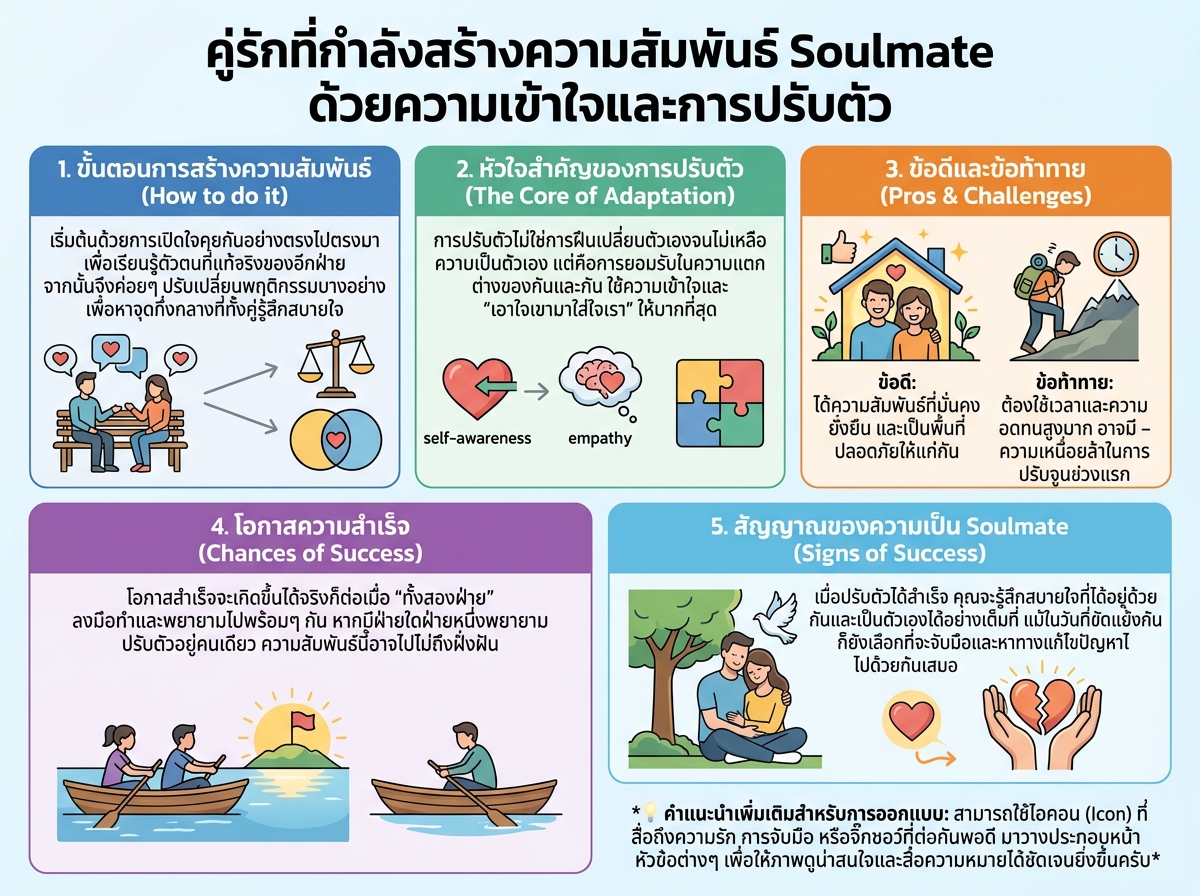 คู่รักที่กำลังสร้างความสัมพันธ์ Soulmate ด้วยความเข้าใจและการปรับตัว