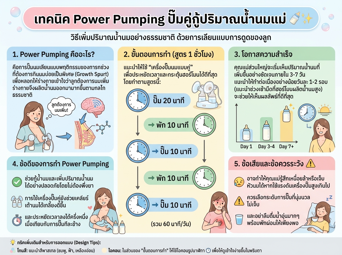 คุณแม่กำลังทำ Power Pumping ด้วยเครื่องปั๊มนมคู่เพื่อเพิ่มน้ำนม