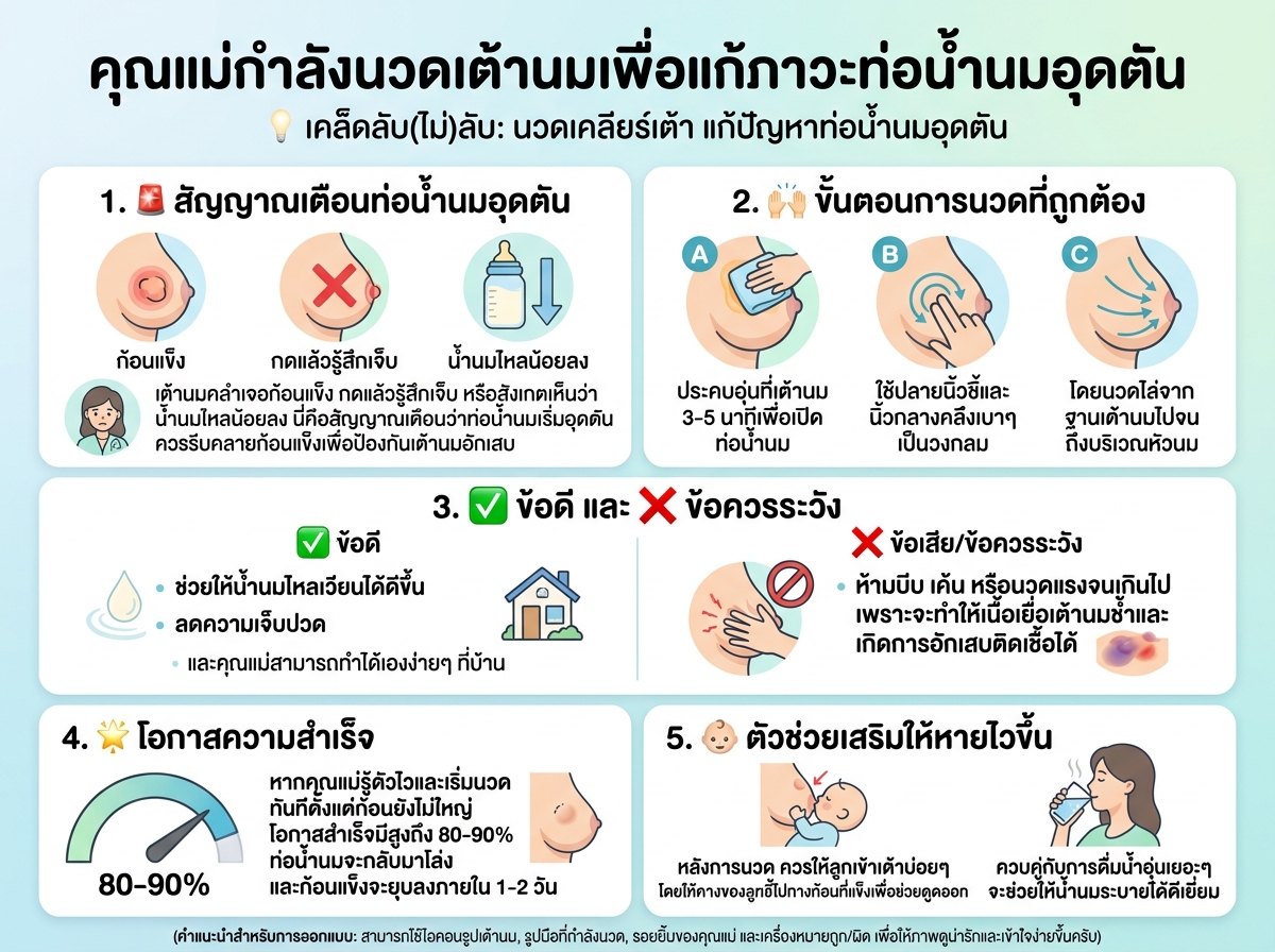 คุณแม่กำลังนวดเต้านมเพื่อแก้ภาวะท่อน้ำนมอุดตัน