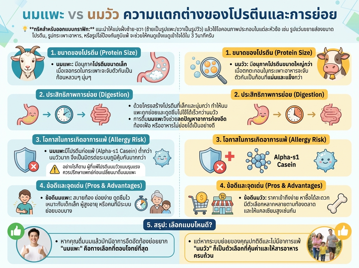 นมแพะ vs นมวัว ความแตกต่างของโปรตีนและการย่อย
