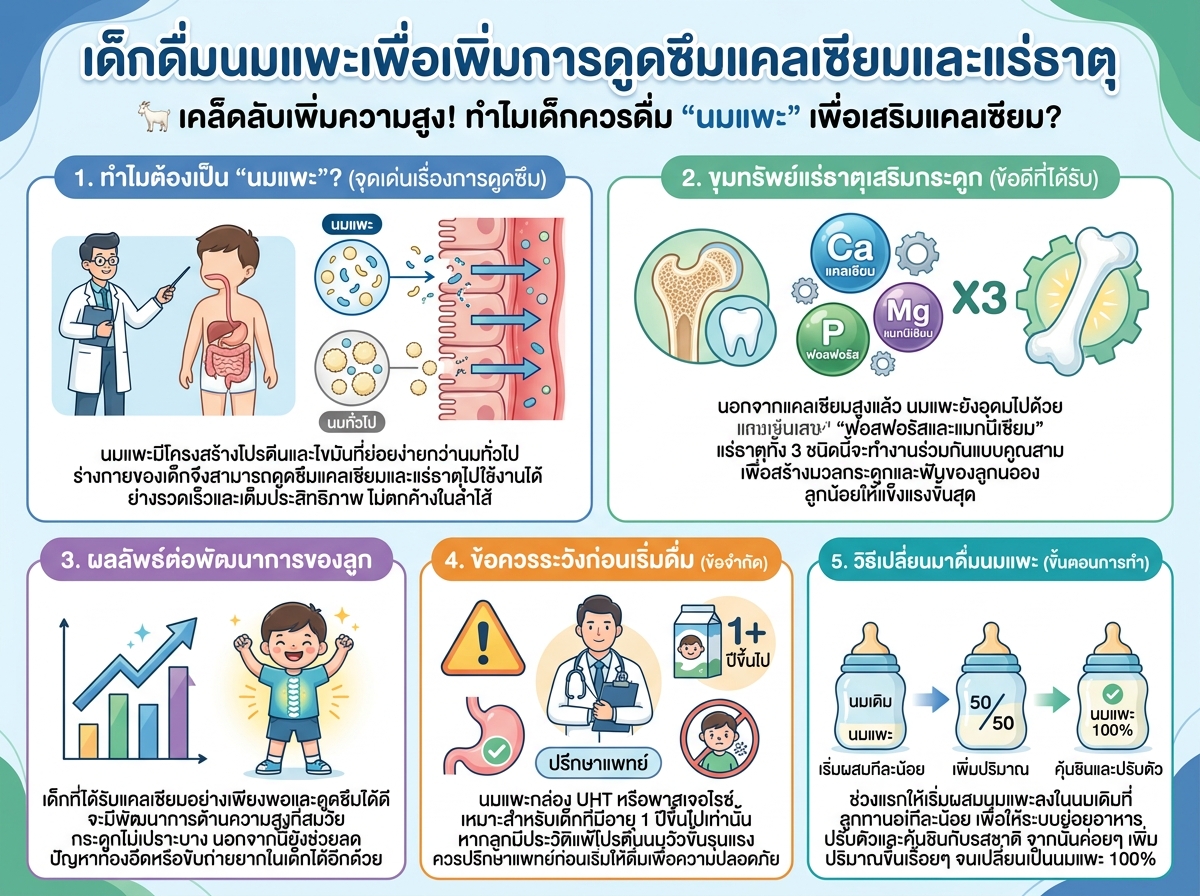 เด็กดื่มนมแพะเพื่อเพิ่มการดูดซึมแคลเซียมและแร่ธาตุ