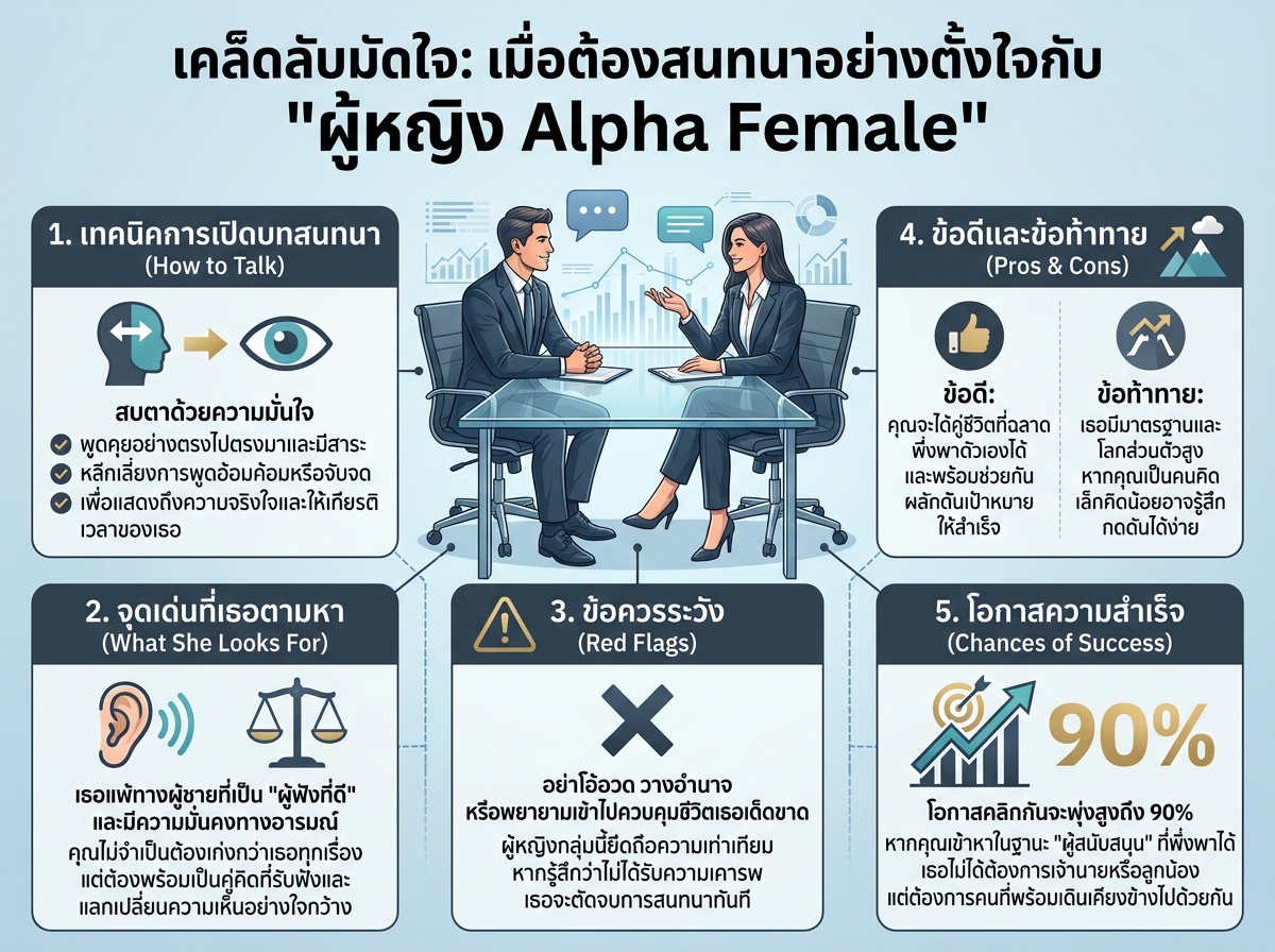 ผู้ชายกำลังสนทนาอย่างตั้งใจกับผู้หญิง Alpha Female