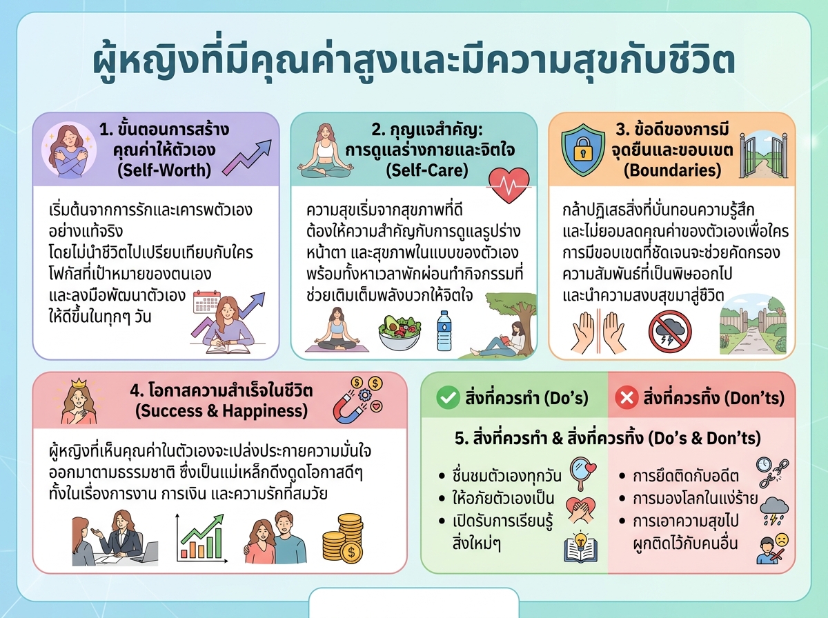 ผู้หญิงที่มีคุณค่าสูงและมีความสุขกับชีวิต