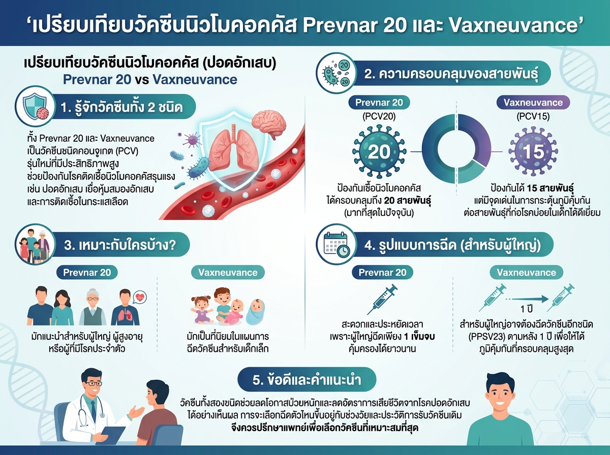 เปรียบเทียบวัคซีนนิวโมคอคคัส Prevnar 20 และ Vaxneuvance