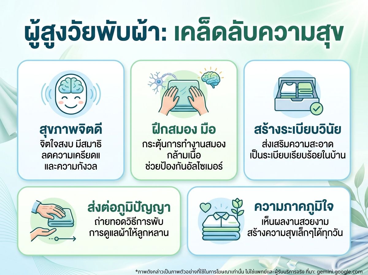 ผู้สูงอายุพับผ้าเรียบร้อย