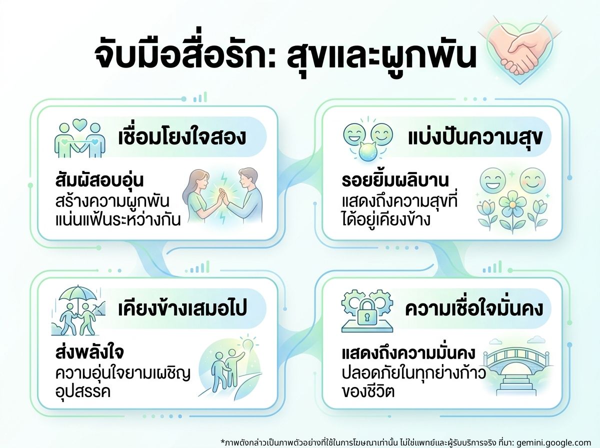 คู่รักกำลังจับมือกัน แสดงถึงความผูกพันและความสุข