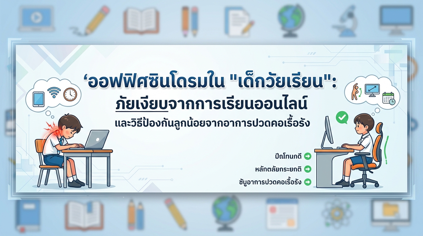 ออฟฟิศซินโดรมใน “เด็กวัยเรียน”: ภัยเงียบจากการเรียนออนไลน์และวิธีป้องกันลูกน้อยจากอาการปวดคอเรื้อรัง