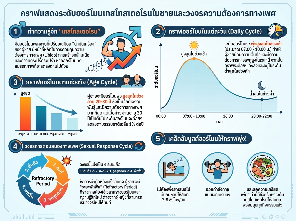 กราฟแสดงระดับฮอร์โมนเทสโทสเตอโรนในชายและวงจรความต้องการทางเพศ