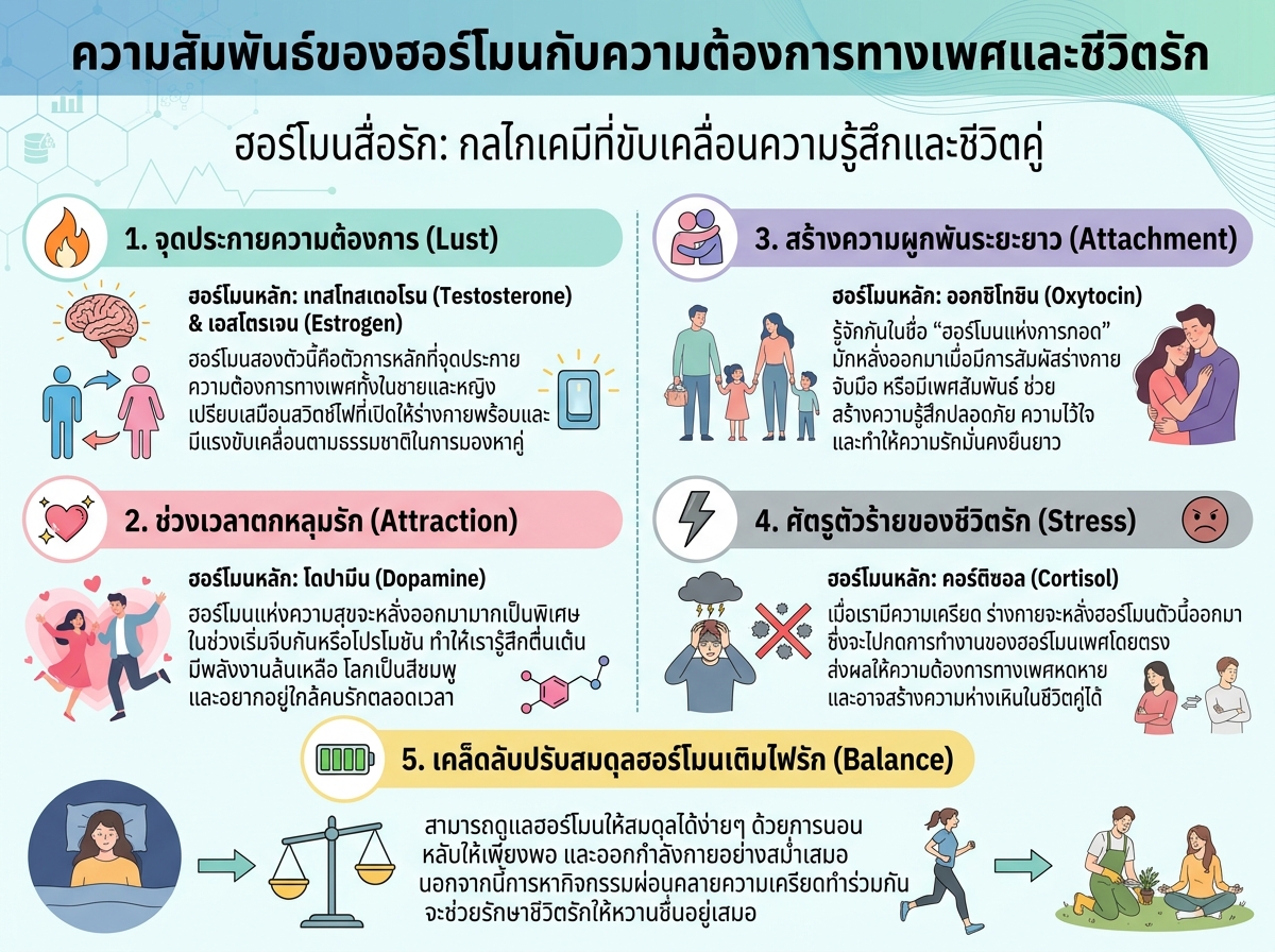 ความสัมพันธ์ของฮอร์โมนกับความต้องการทางเพศและชีวิตรัก