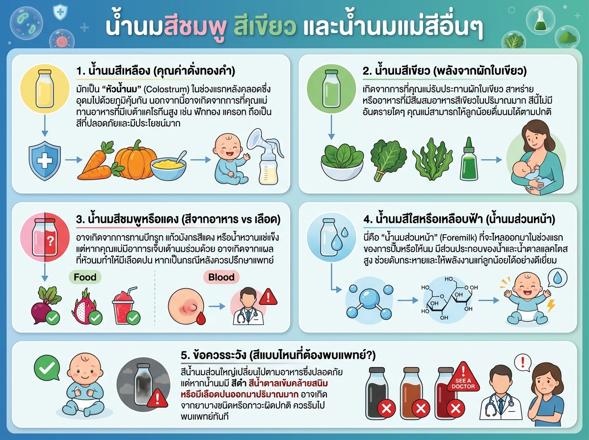 น้ำนมสีชมพู สีเขียว และน้ำนมแม่สีอื่นๆ