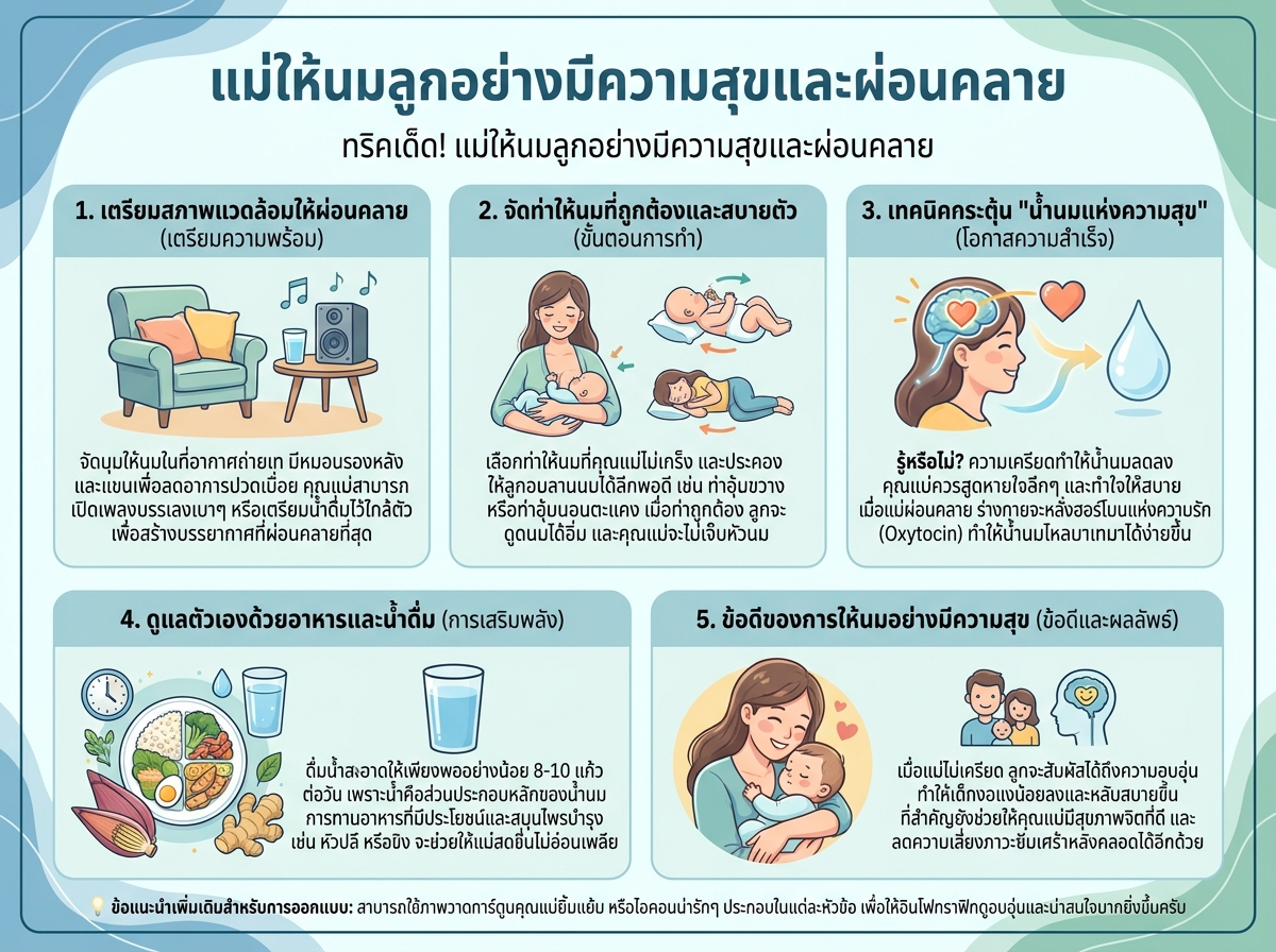 แม่ให้นมลูกอย่างมีความสุขและผ่อนคลาย