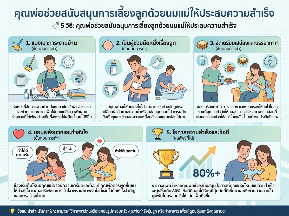 คุณพ่อช่วยสนับสนุนการเลี้ยงลูกด้วยนมแม่ให้ประสบความสำเร็จ