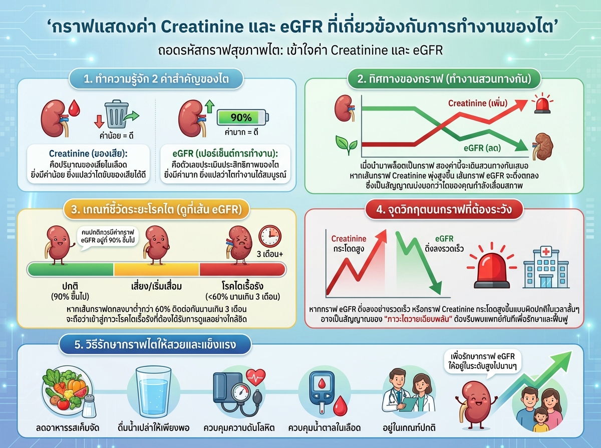 กราฟแสดงค่า Creatinine และ eGFR ที่เกี่ยวข้องกับการทำงานของไต